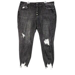 Judy Blue Jeans Womens 22W Black Skinny Fit Button Fly Deconstructed